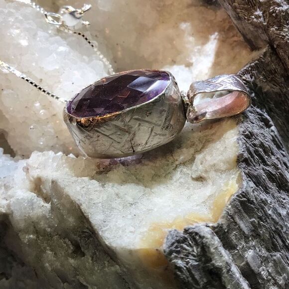 Necklace, Purple Amethyst and Sterling Silver Pendant, NEW, Handmade, Artisan, 1 - Picture 4 of 5